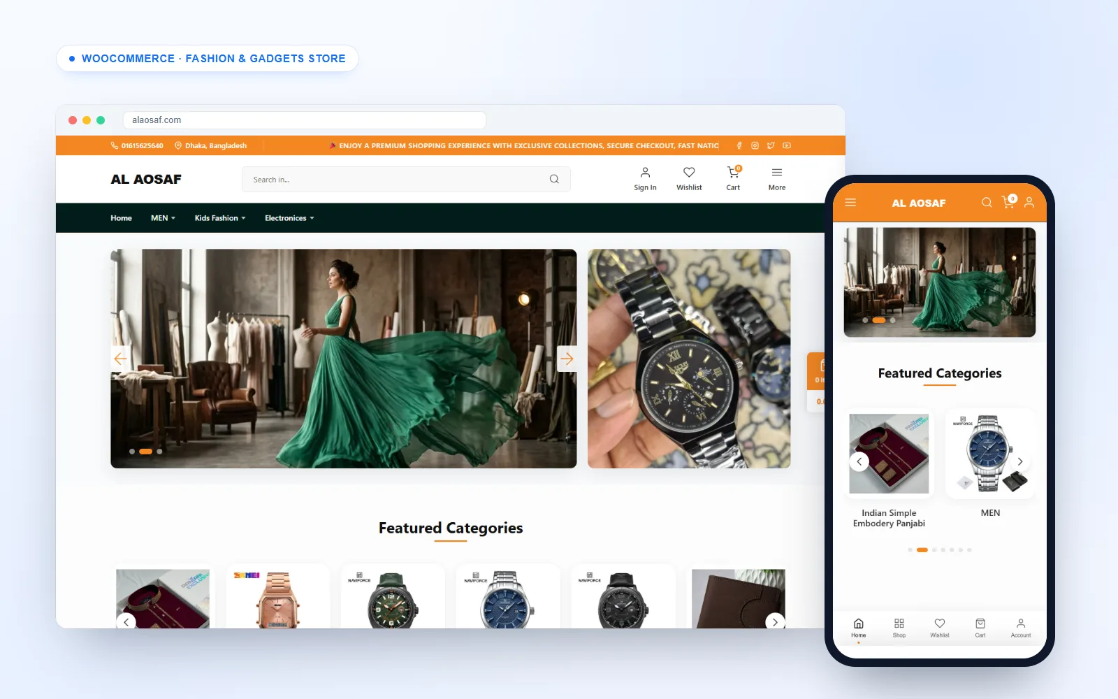 Multi-category WooCommerce store for Al Aosaf on desktop and mobile
