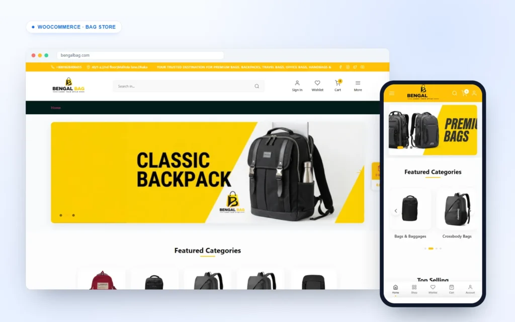 WooCommerce bag store for Bengal Bag on desktop and mobile