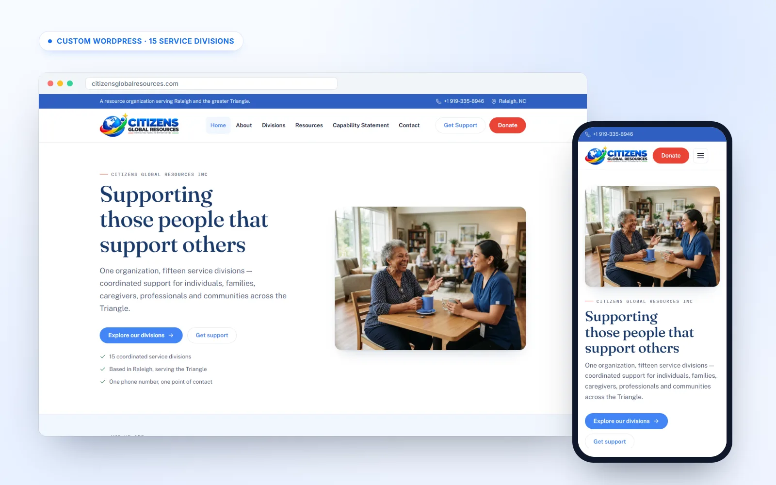 Citizens Global Resources custom WordPress website on desktop and mobile