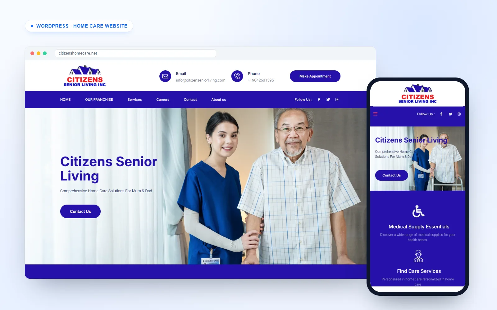 Home care website for Citizens Senior Living on desktop and mobile