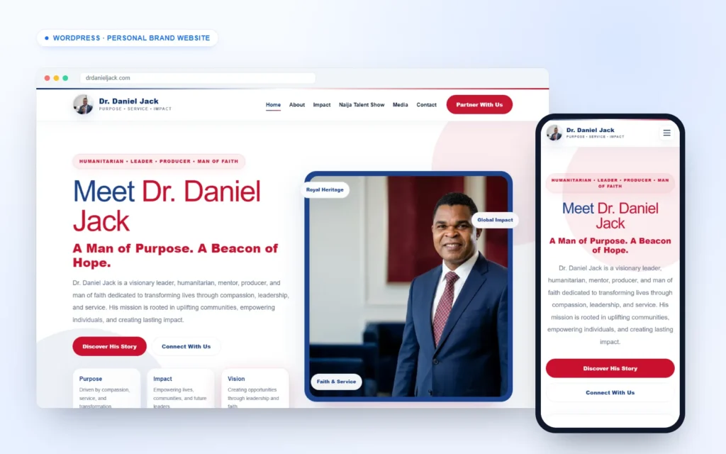 Personal brand website for Dr. Daniel Jack on desktop and mobile