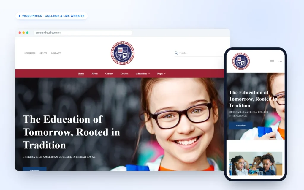 Online college website for Greensville American College on desktop and mobile