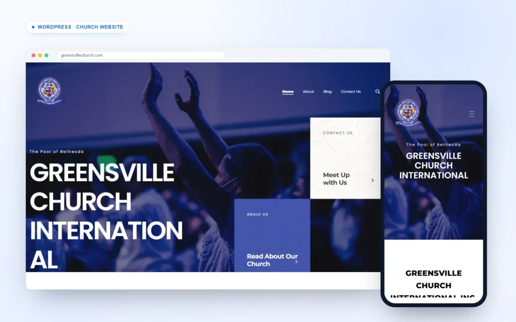 Church website for Greensville Church International on desktop and mobile