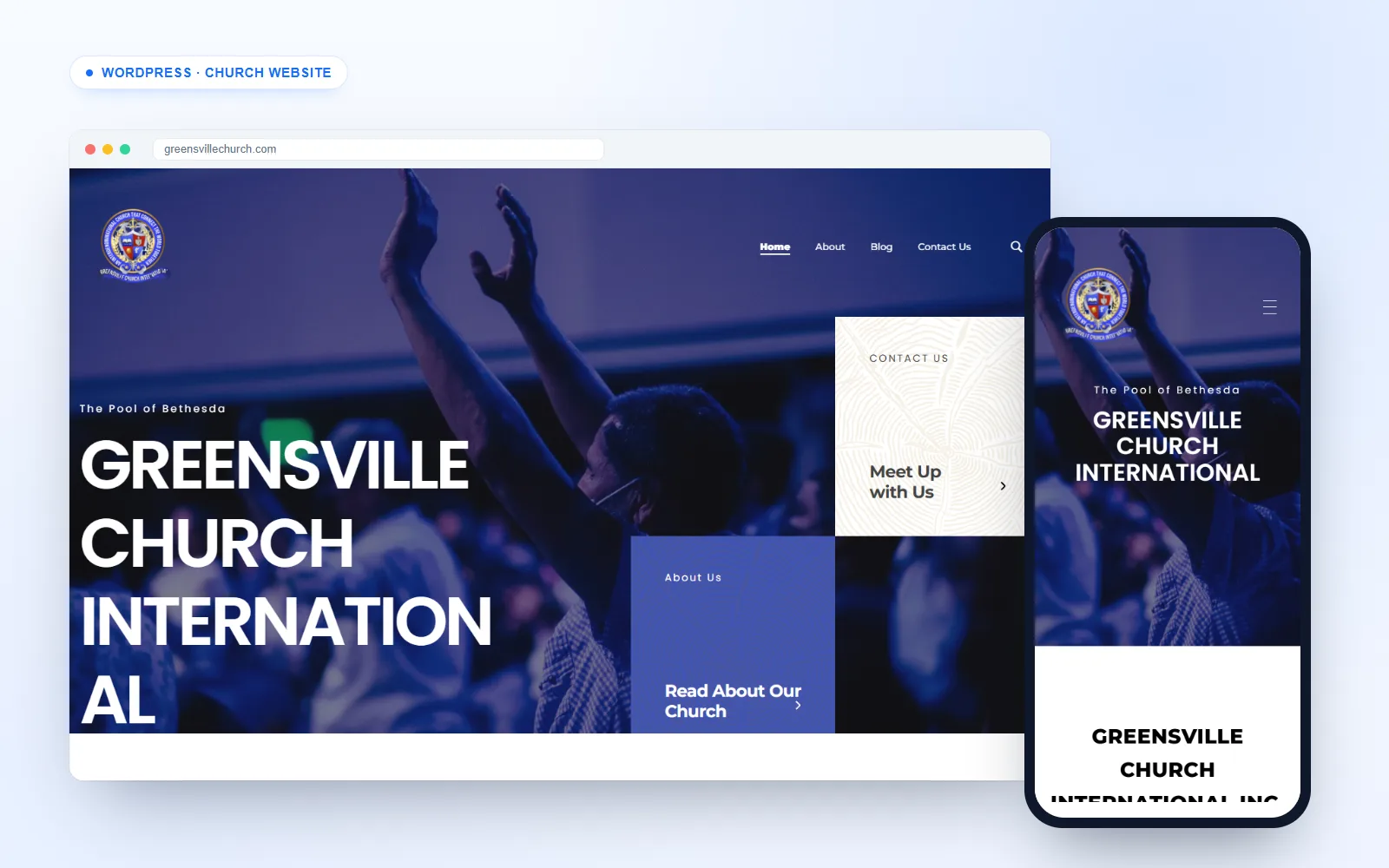 Church website for Greensville Church International on desktop and mobile