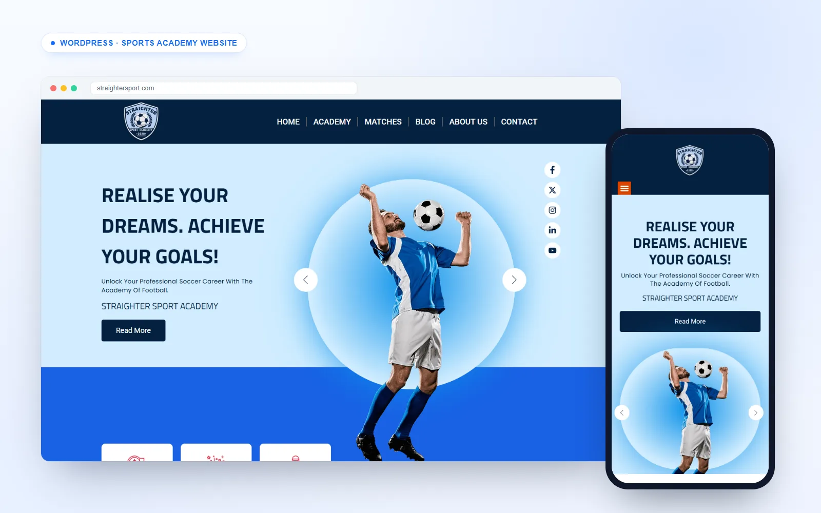 Sports academy website for Straighter Sport on desktop and mobile