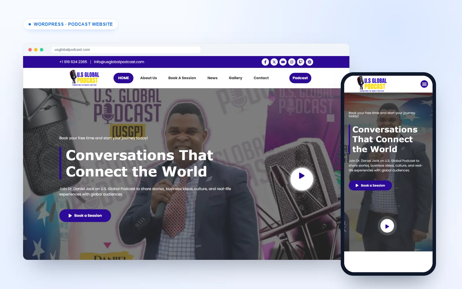 Podcast website for U.S. Global Podcast on desktop and mobile